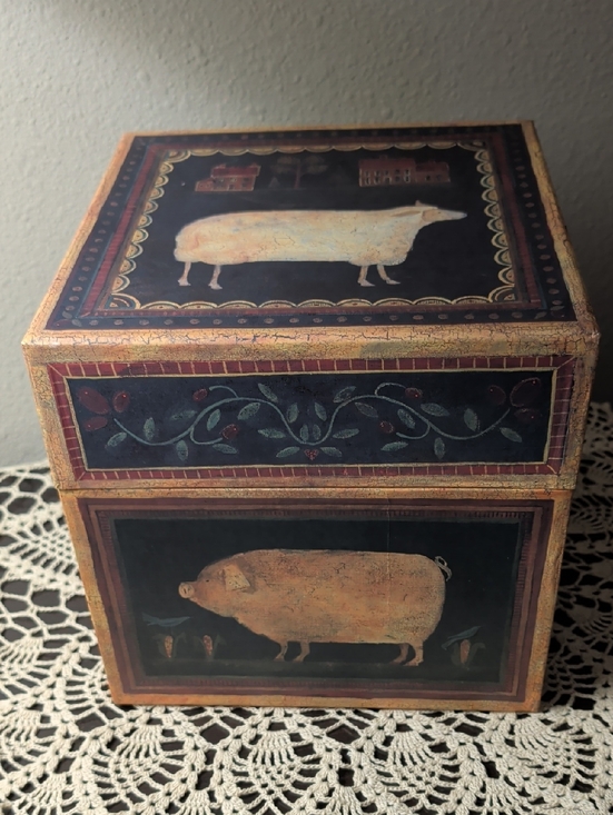 Other - Folk Art Pig Rooster Cow Sheep Barnyard Decorative Storage Box - Bob's Boxes